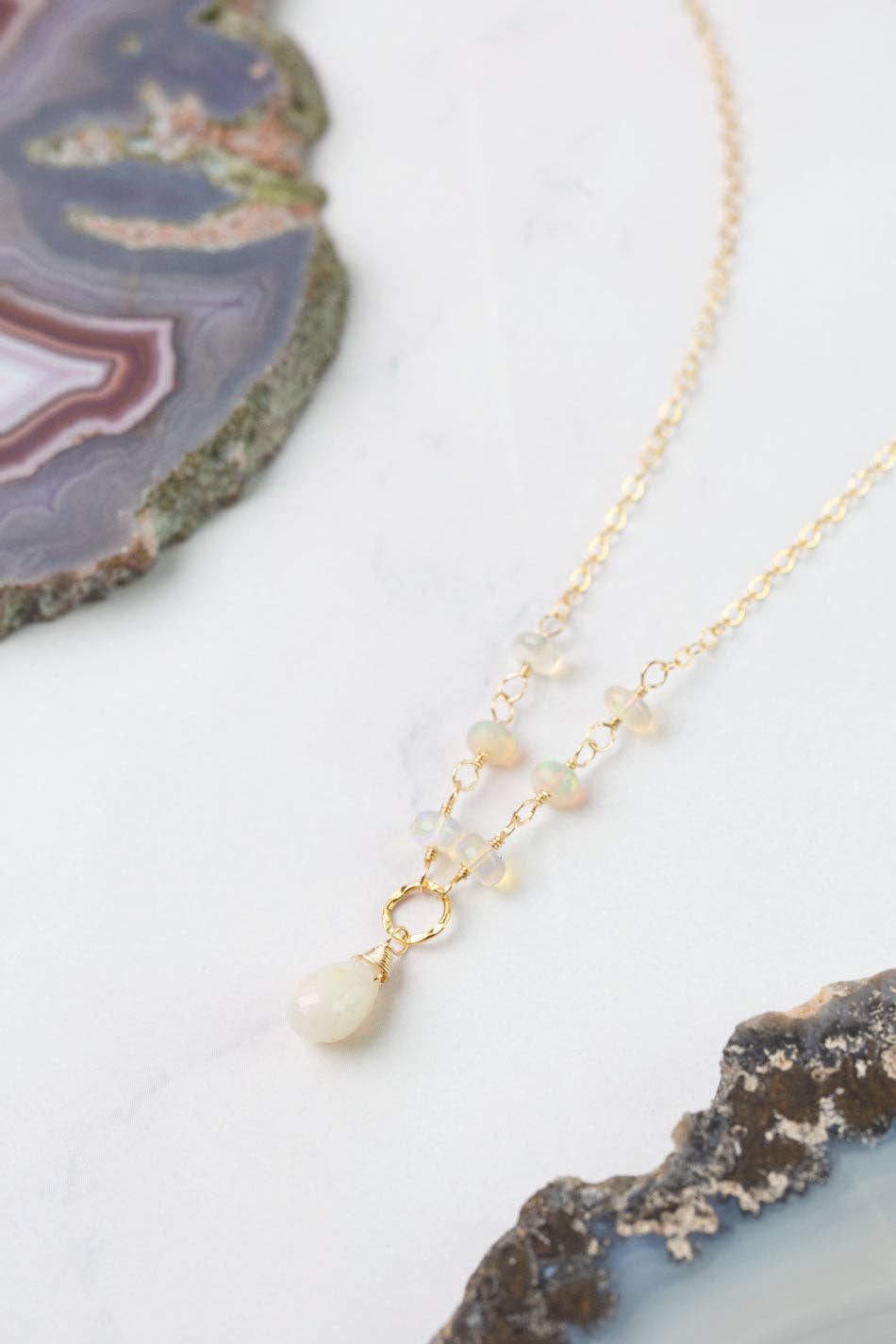 Birthstone October Gold Honey Opal Necklace