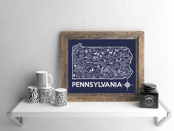 Pennsylvania Map Print Blue And White