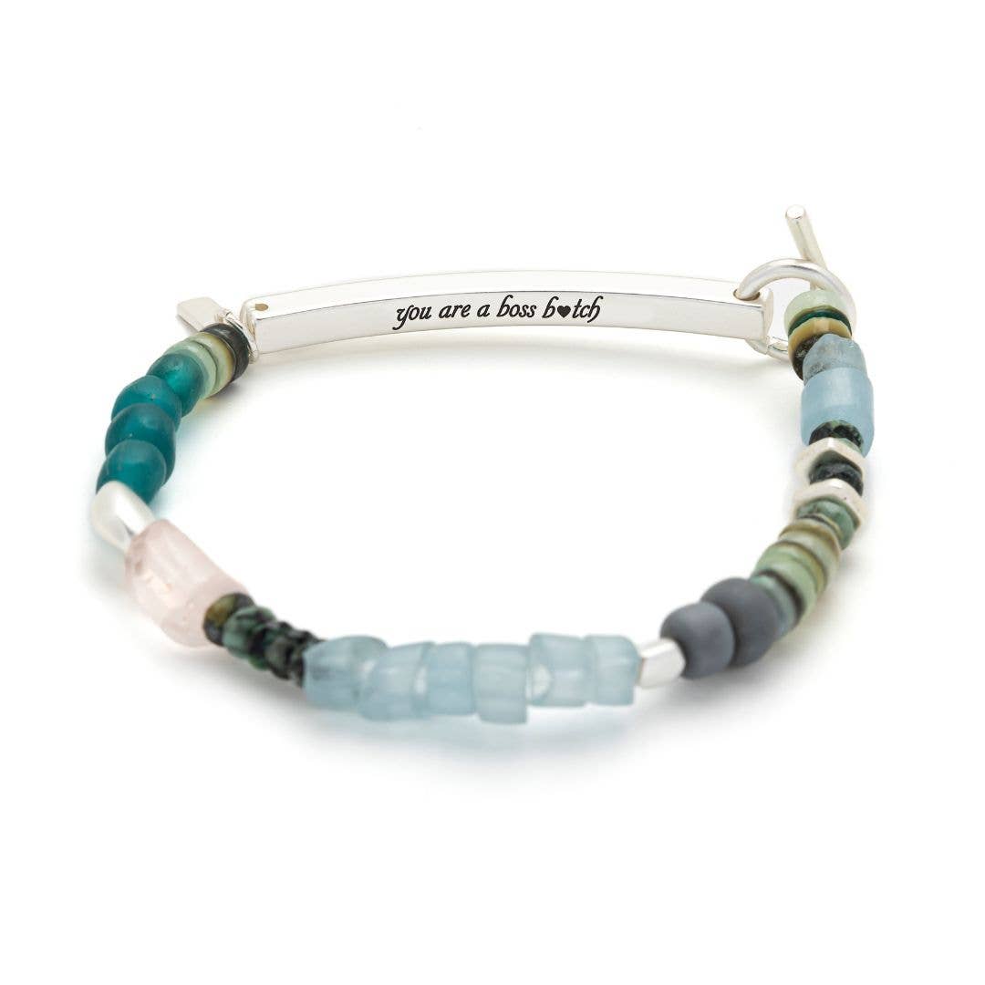 Boss B♥tch Hidden Message Bracelet Rose Quartz + Silver