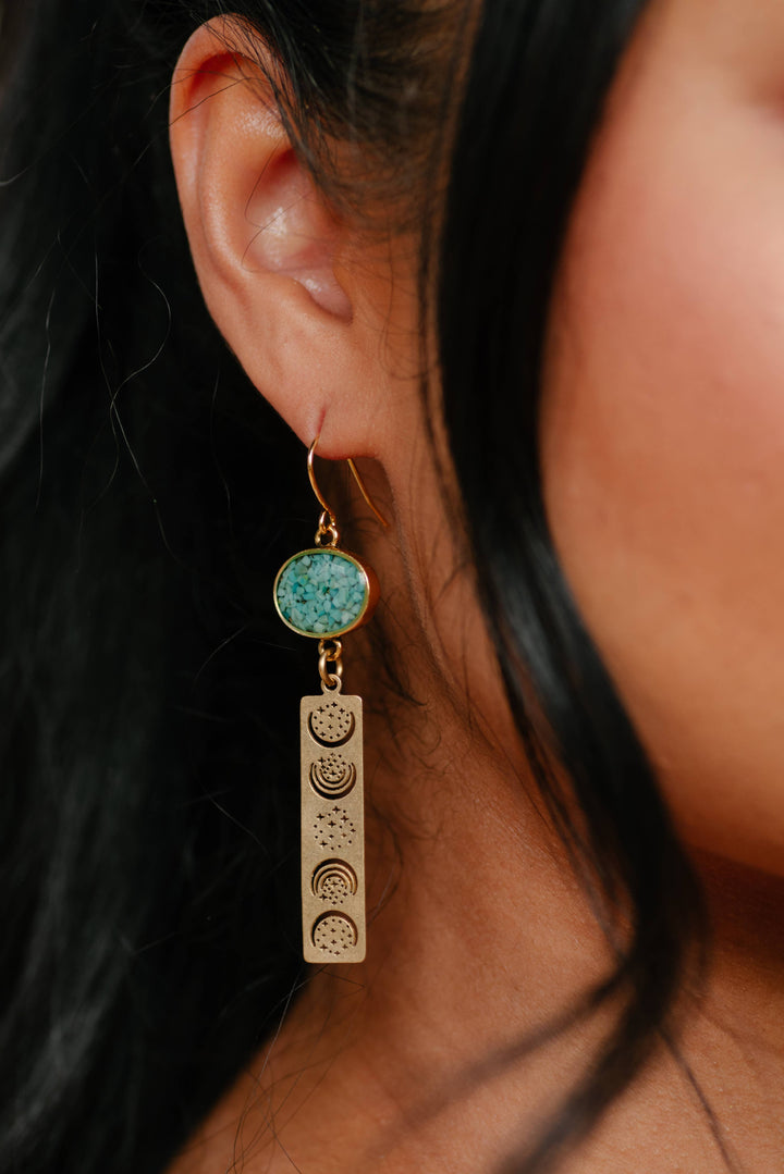 Celestial Bar Oval Dangle Earrings