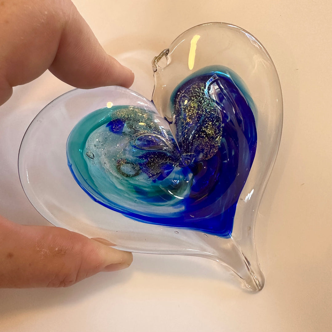 Medium Glass Heart - Raindrop