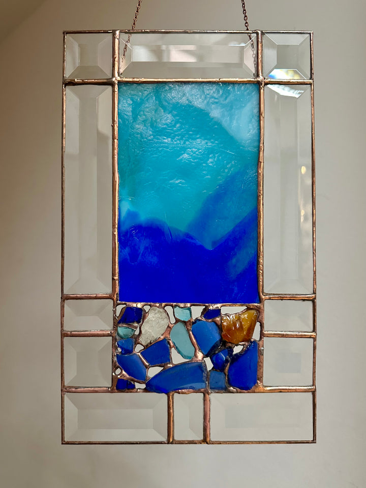 Beach Glass Panel Blue, White + Amber