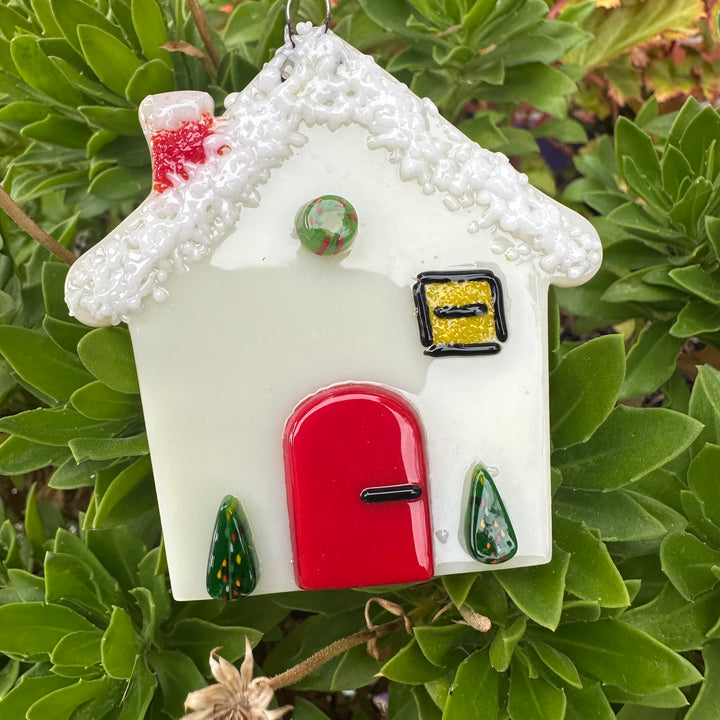 Ornament Cream House with Red Door