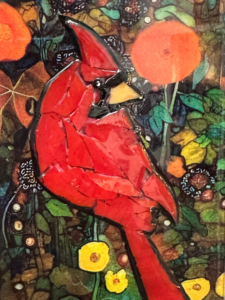 Cardinal + Yellow Flower Mosaic
