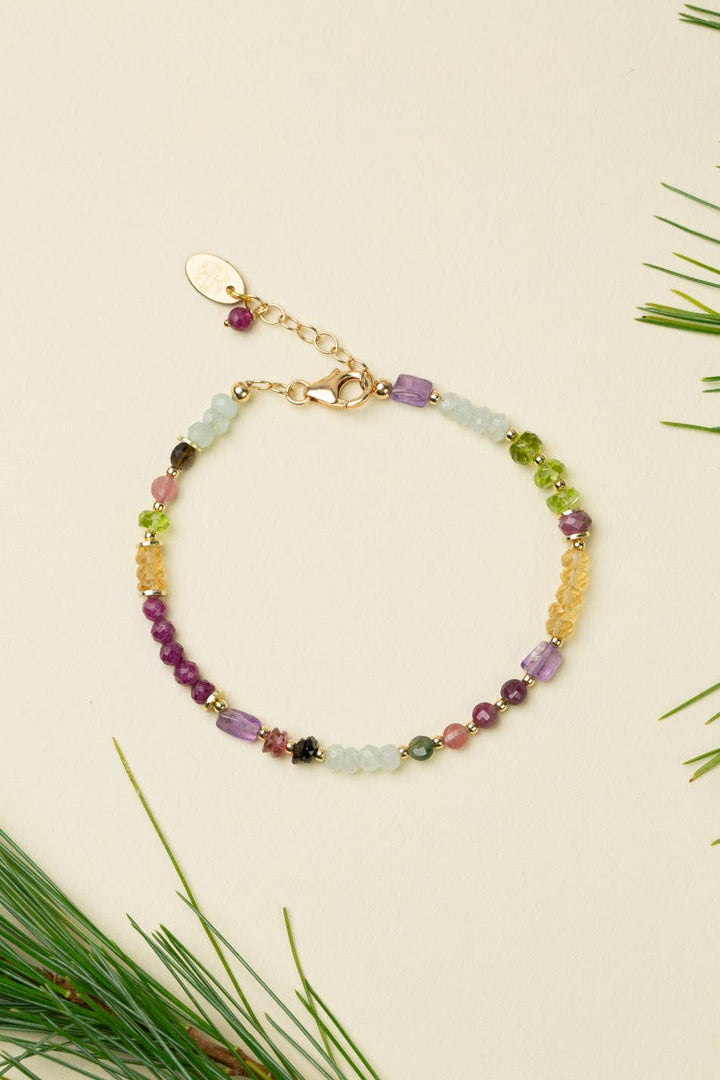 Celebrate Aquamarine, Labradorite, Ruby, Tourmaline, Amethyst Collage Bracelet