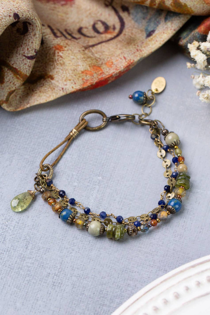 Sacred Heart Garnet + Lapis Multistrand Bracelet