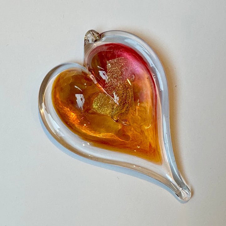 Small Glass Heart - Pink + Orange