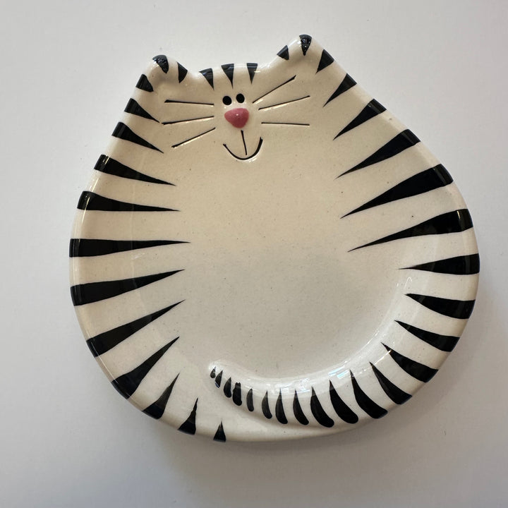 5" White + Black Tiger Cat Dish