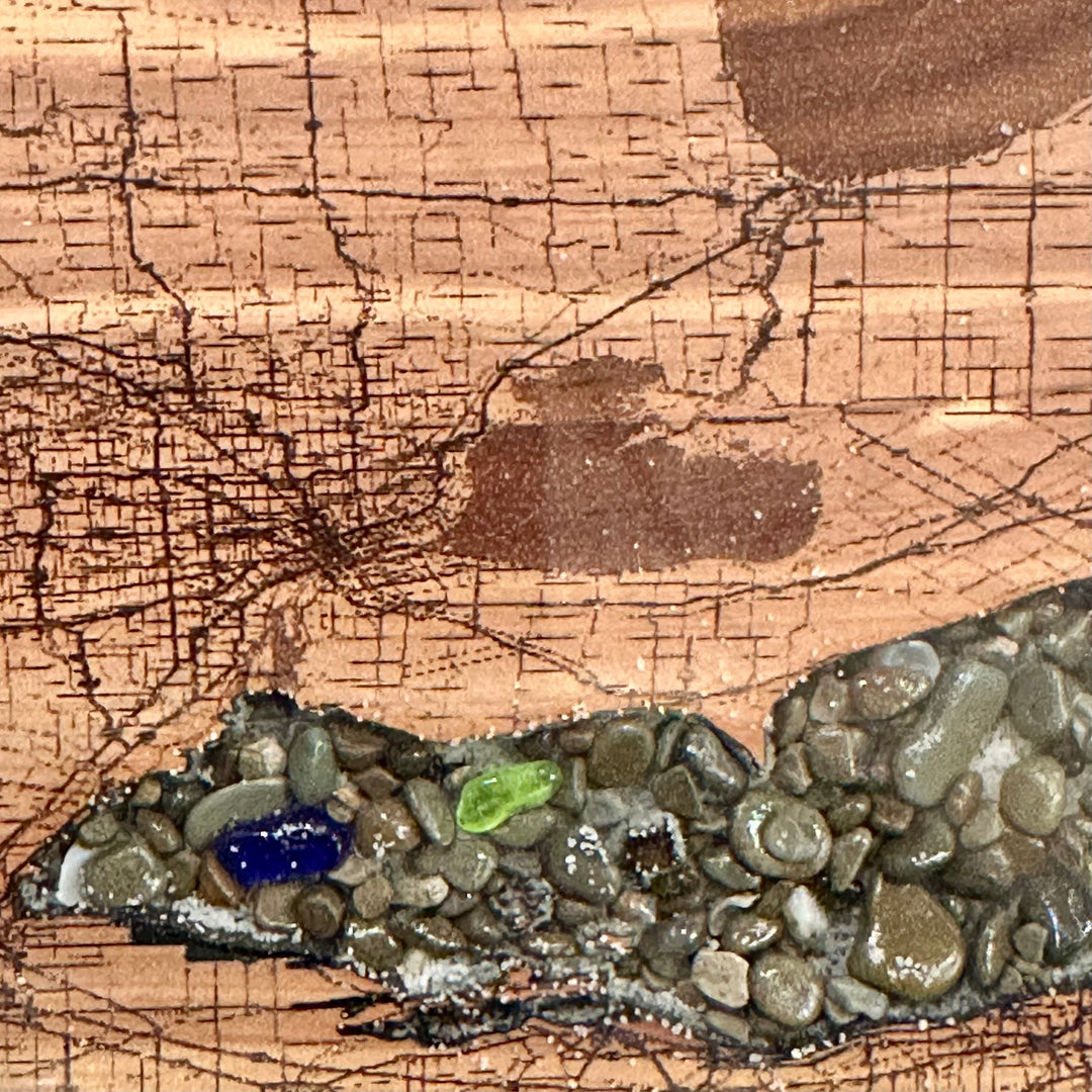 Lake Erie Cedar Map Beach Glass + Stone