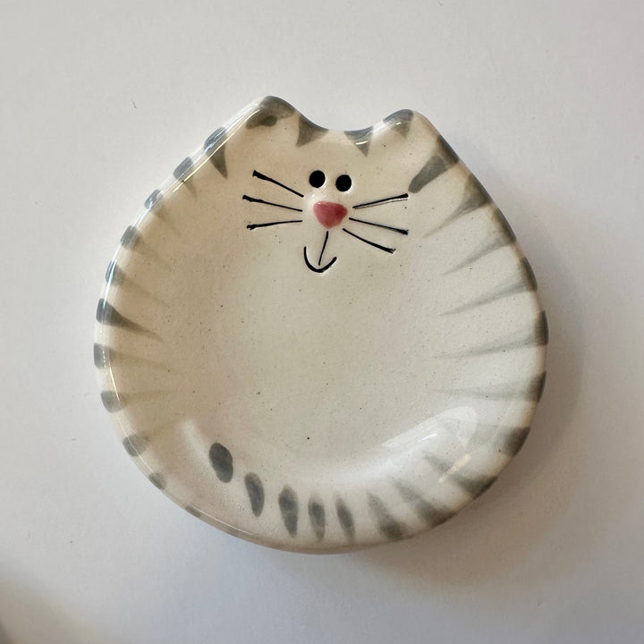 3" White with Gray Stripes Cat Dish