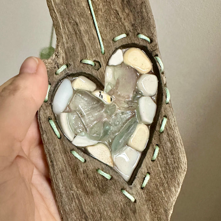 Driftwood Heart Wall Hanging - Teal Thread