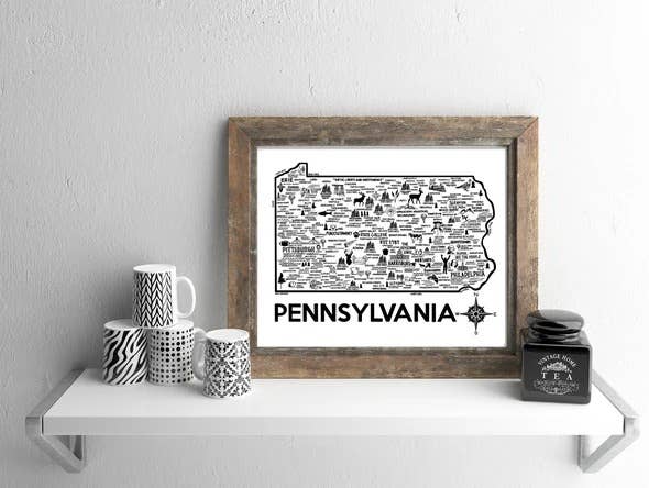 Pennsylvania Map Print White And Black