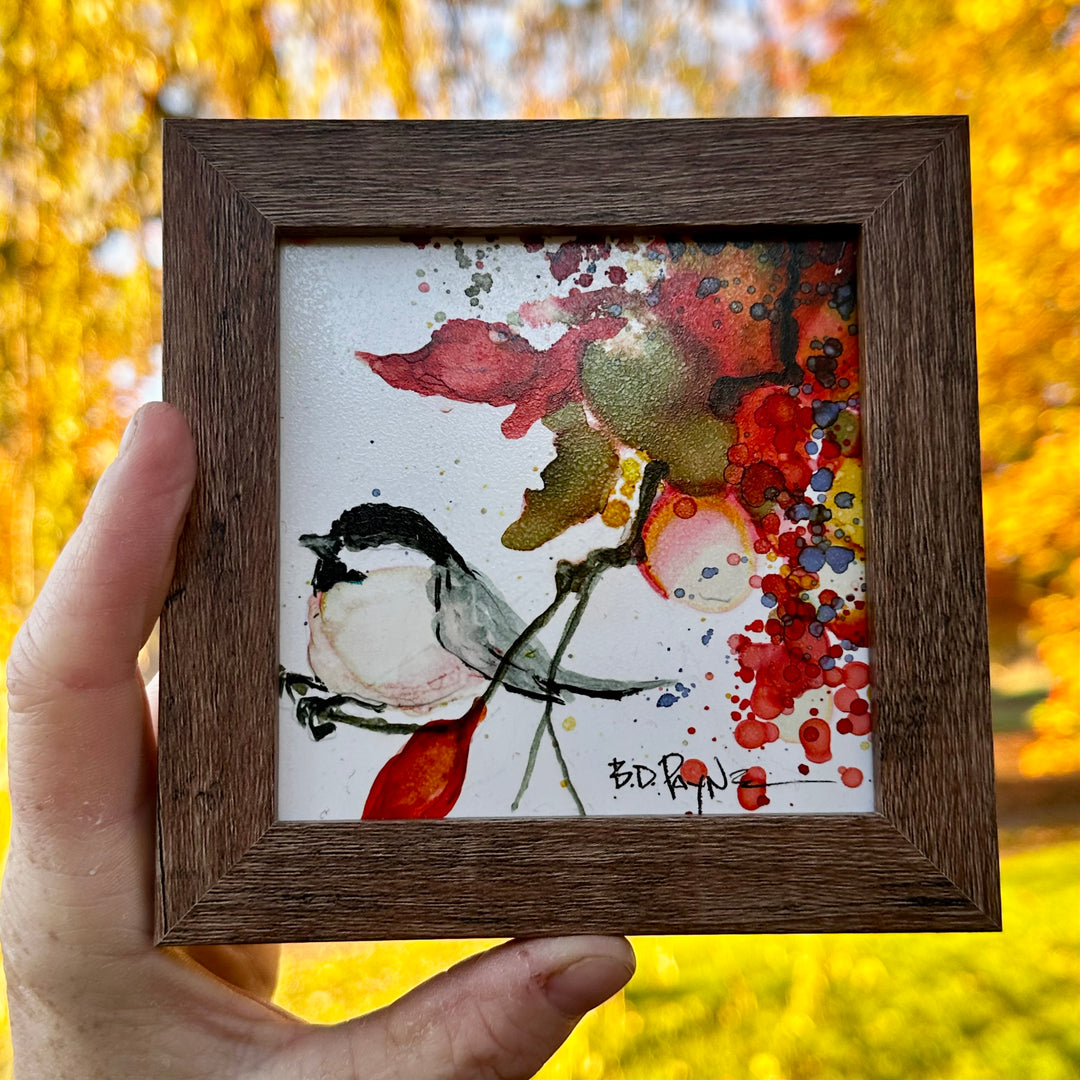 Chickadee in Autumn Glow Mini Painting