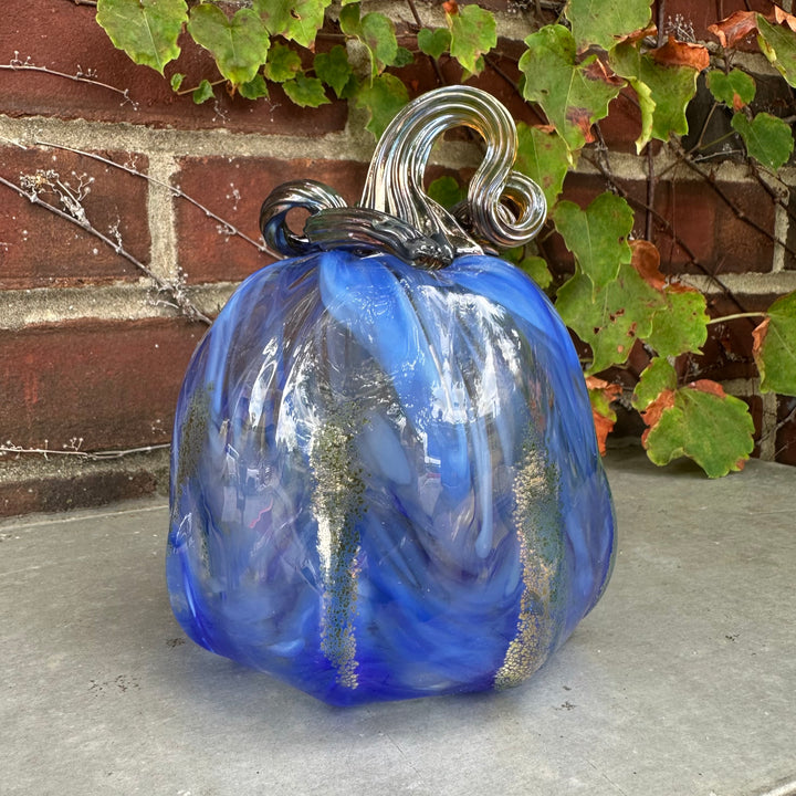 Medium Blue Glass Pumpkin