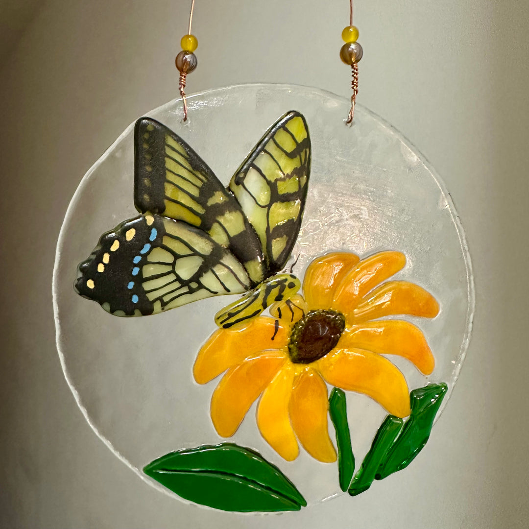 Yellow Swallowtail Butterfly Fused Glass Suncatcher