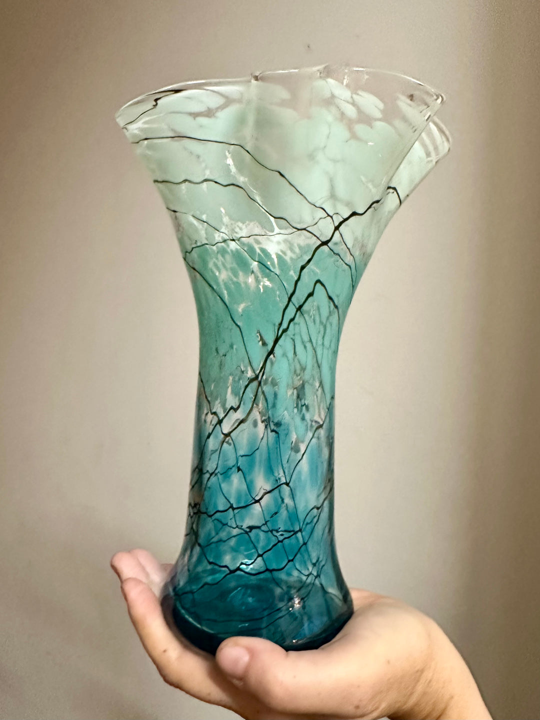Lightning Vase Aqua Fluted Tall