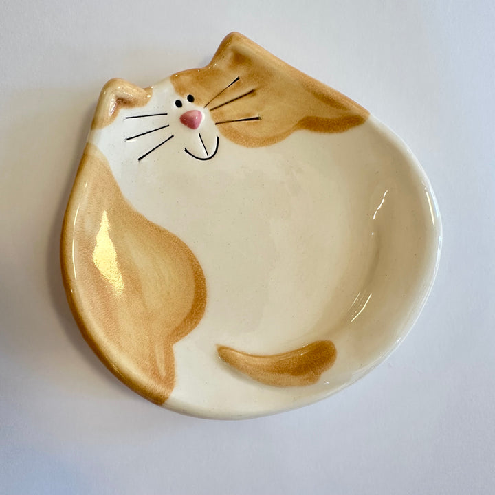 5" White + Orange Spotted Cat Dish