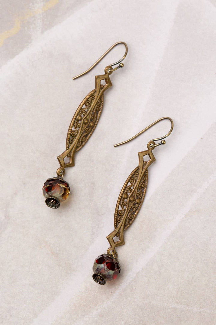 Mauve Czech Glass Dangle Earrings