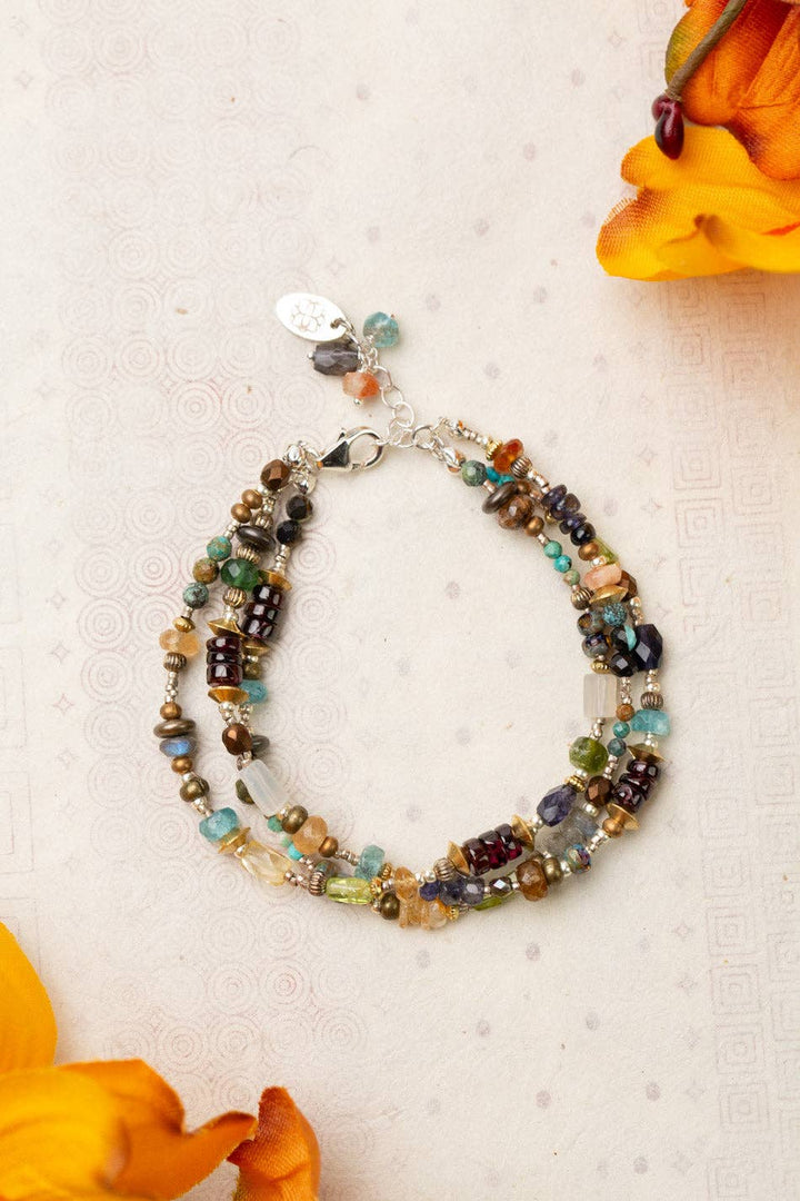 Thrive Peridot, Citrine, Garnet, Blue Apatite, Freshwater Pearl, Turquoise, Iolite, Labradorite Multistrand Bracelet