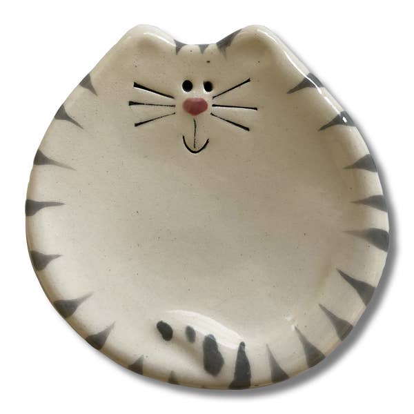 3" Cat Dish: White &amp; Gray Tiger