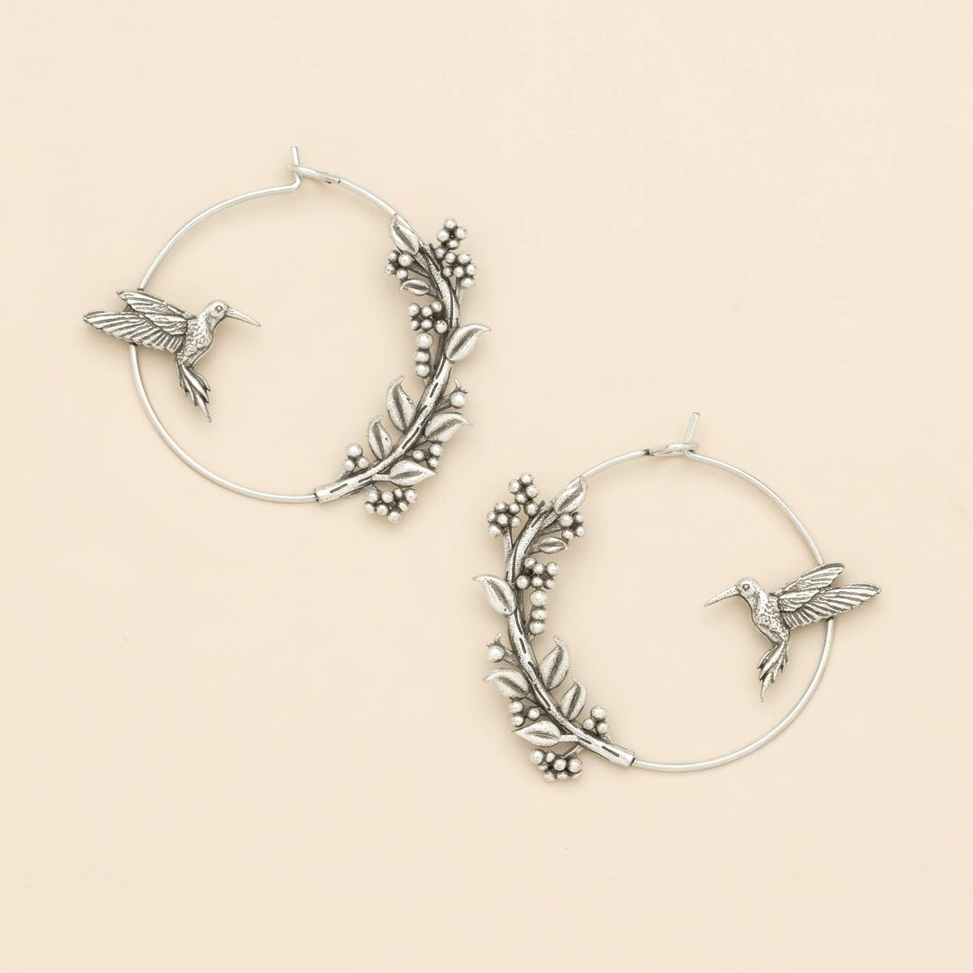 Hummingbird Hoop+ Silver Refined Icon Earrings