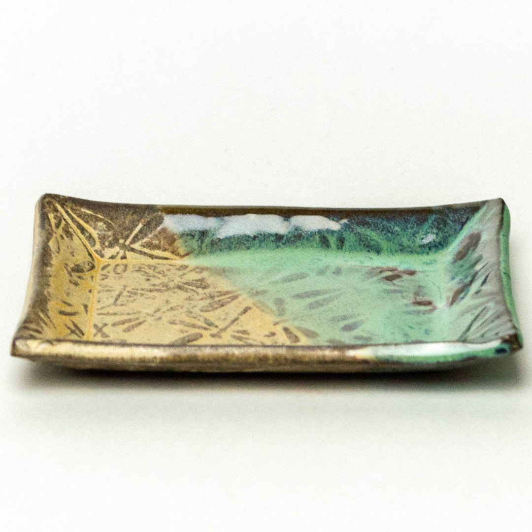 Dragonfly Design Ceramic Green Trinket Dish
