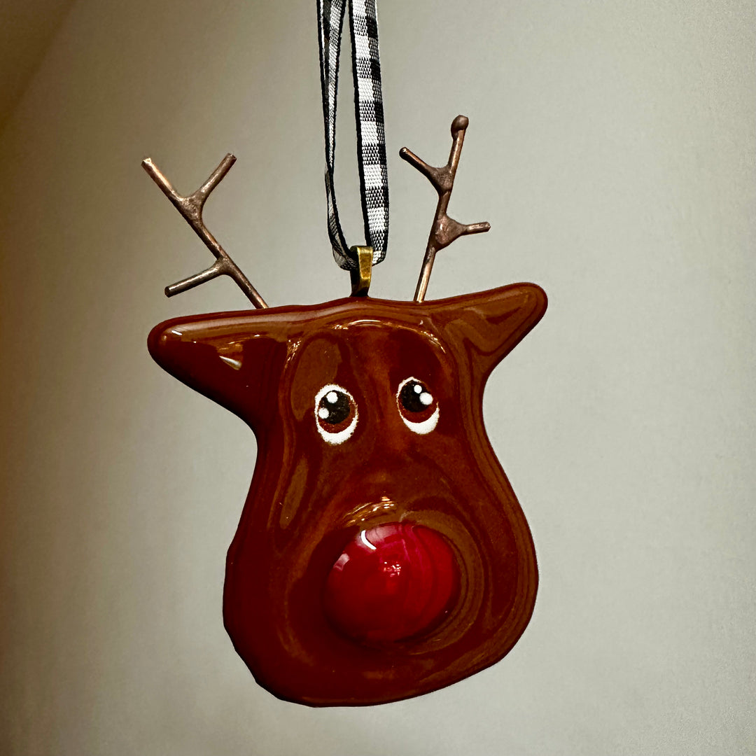 Rudolph Fused Glass Ornament