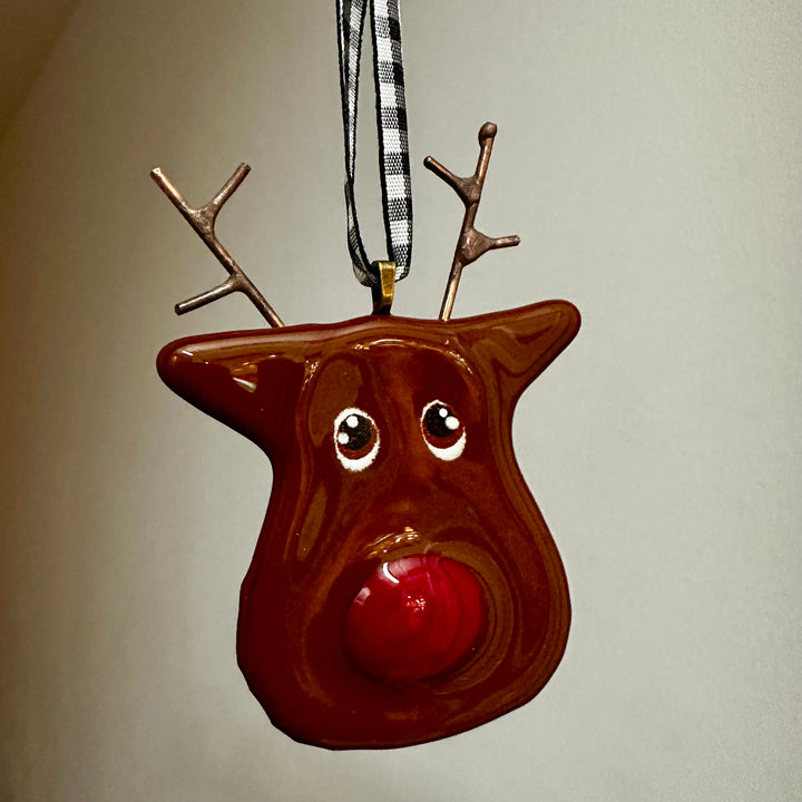 Rudolph Fused Glass Ornament