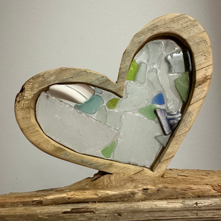 Driftwood + Beach Glass Large Heart