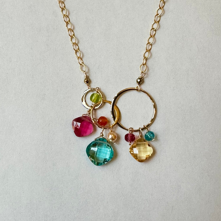 3 Links Gem Necklace Aqua