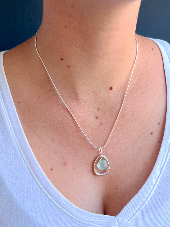Open Circle with Chalcedony Necklace in Silver