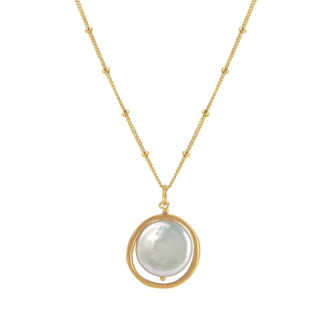Open circle with large pearl necklace Vermeil