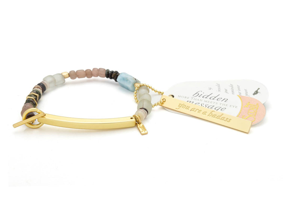 Badass Hidden Message Bracelet Larimar + Gold