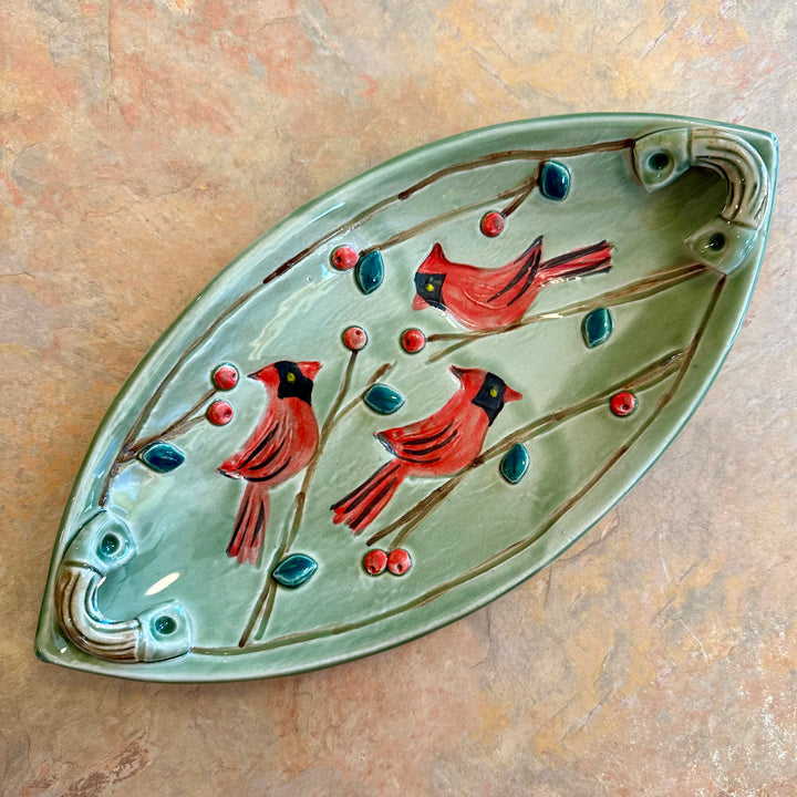 Cardinal Boat Vessel with Sprigs Florentine Green