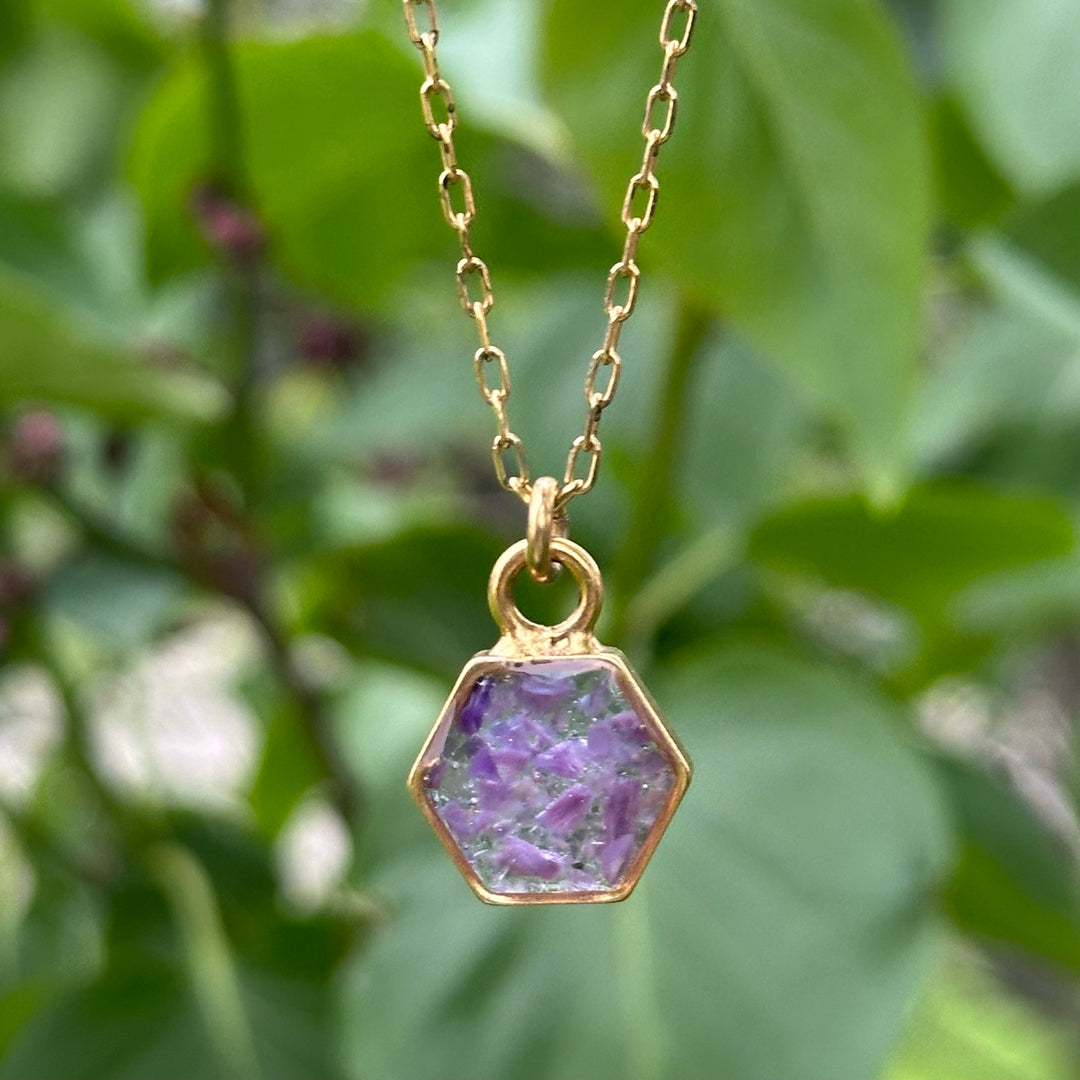 Petite Hexagon Crushed Gemstone Necklace: AMETHYST