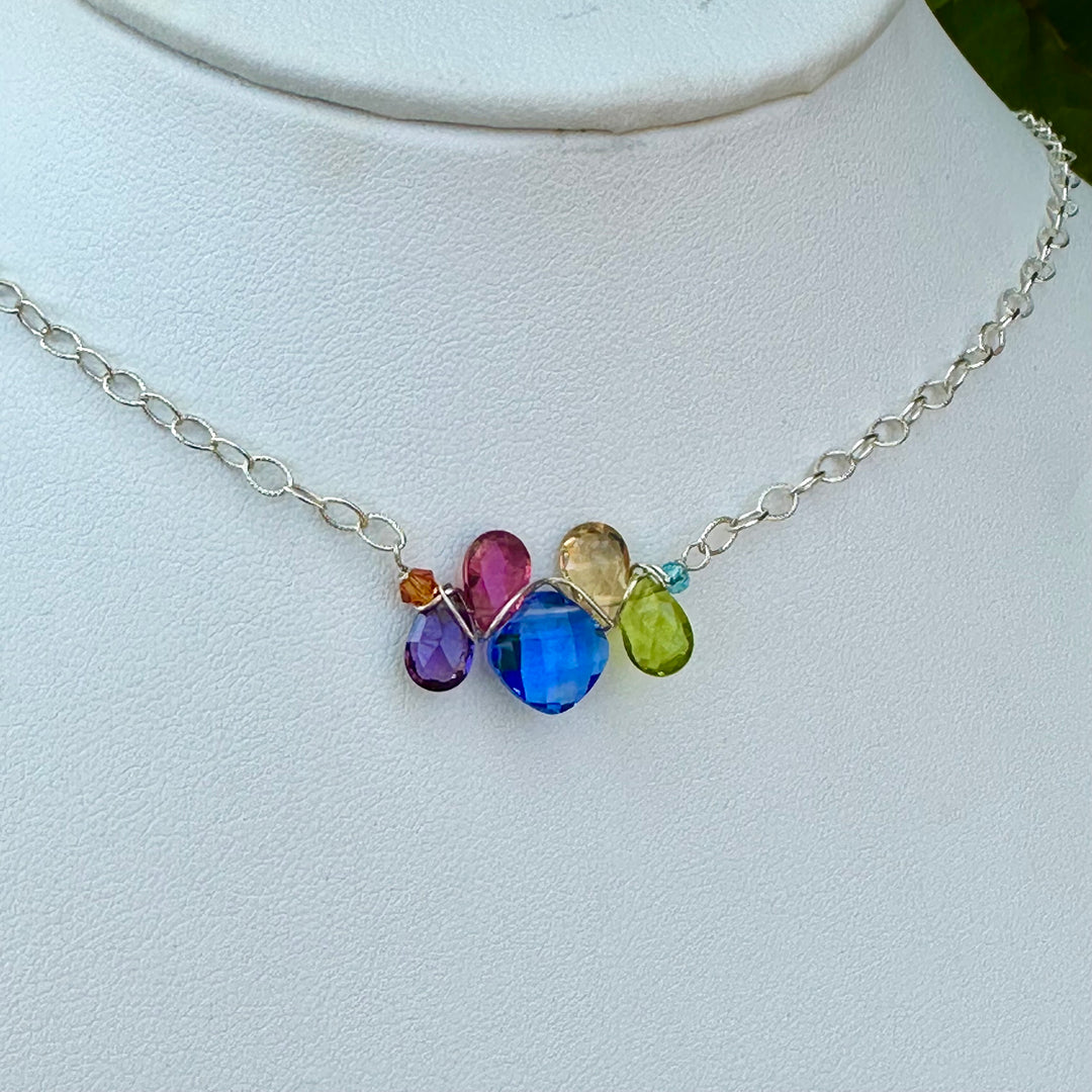 Square Gem & Teardrops Layering Necklace Blue Quartz