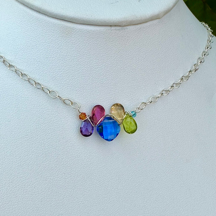 Square Gem & Teardrops Layering Necklace Blue Quartz