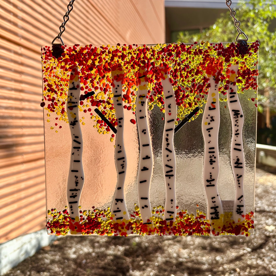 Birch Trees Fused Glass Panel