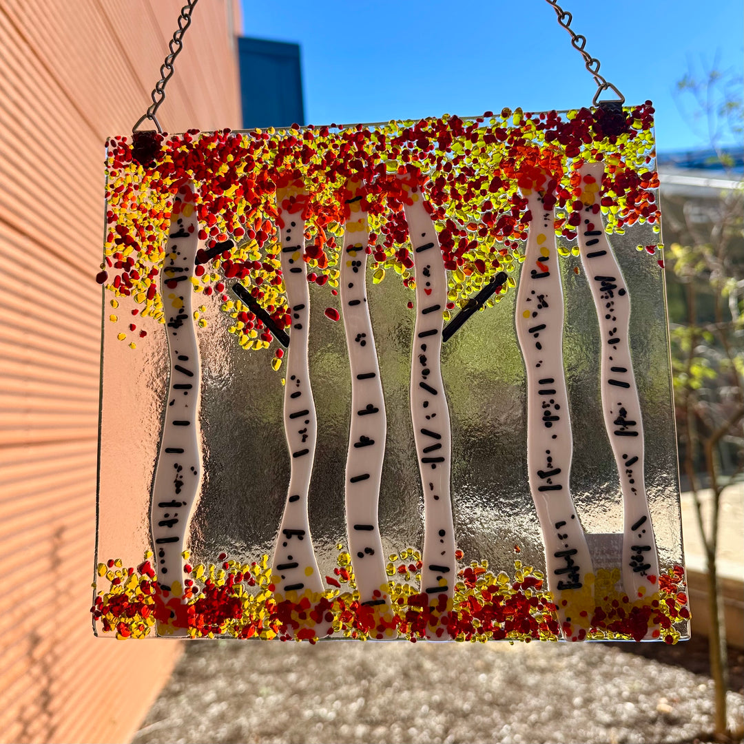 Birch Trees Fused Glass Panel