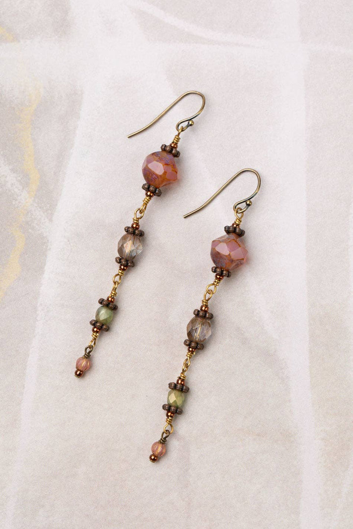 Mauve Czech Glass Cascading Dangle Earrings