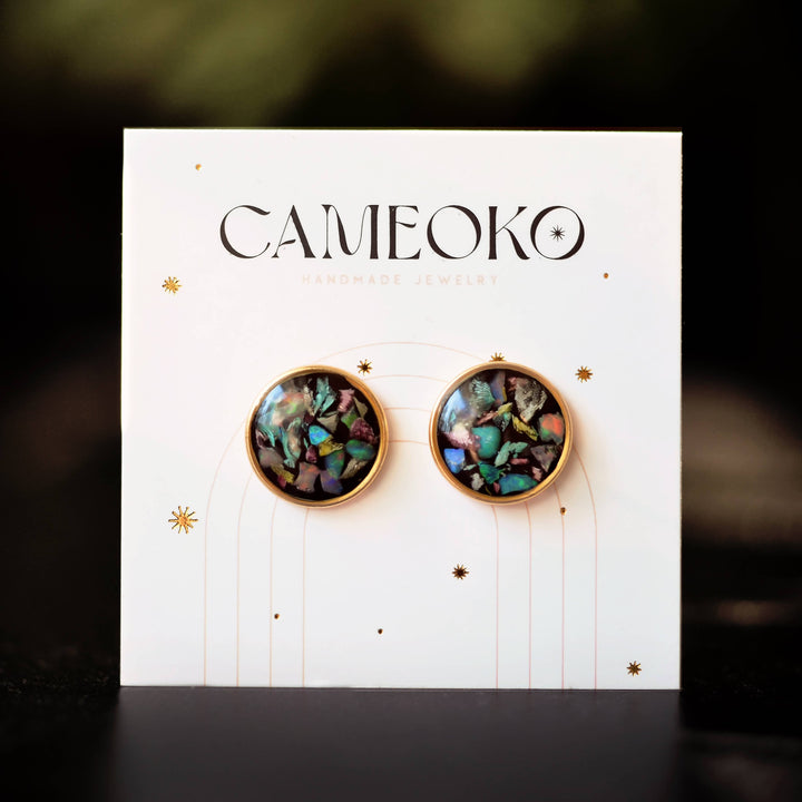 Flower Petal Confetti + Opals Post Earrings