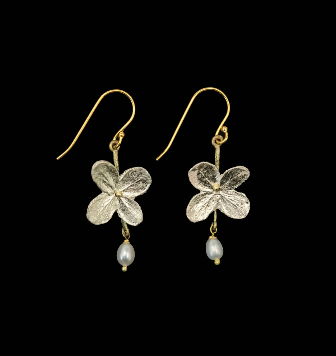 White Hydrangea Single Flower Wire Earrings