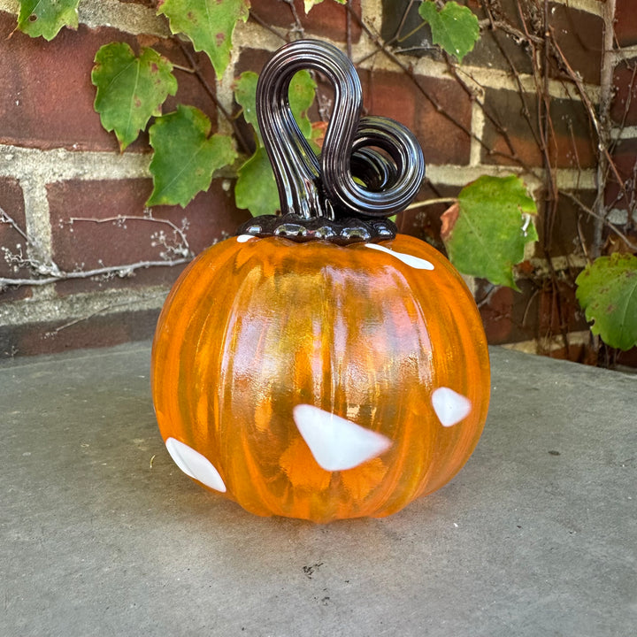 Glass Pumpkin - Small Orange + White with Black Stem