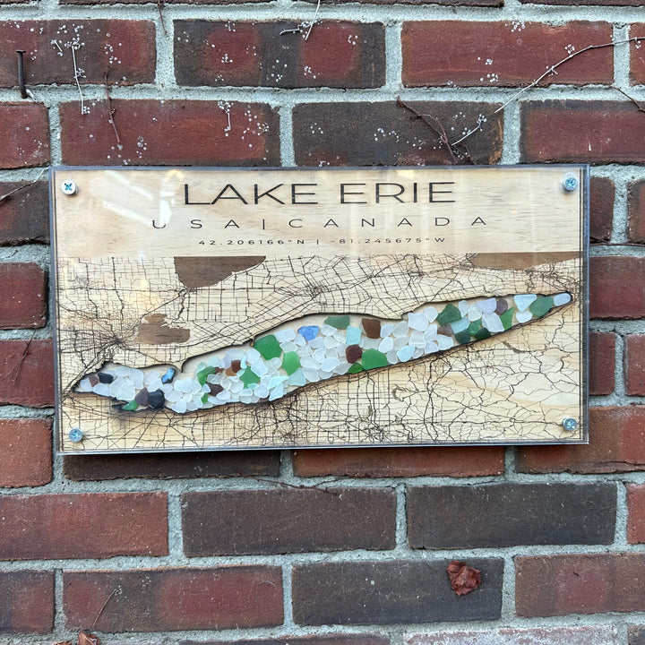 Lake Erie Map Beach Glass + Acrylic Large