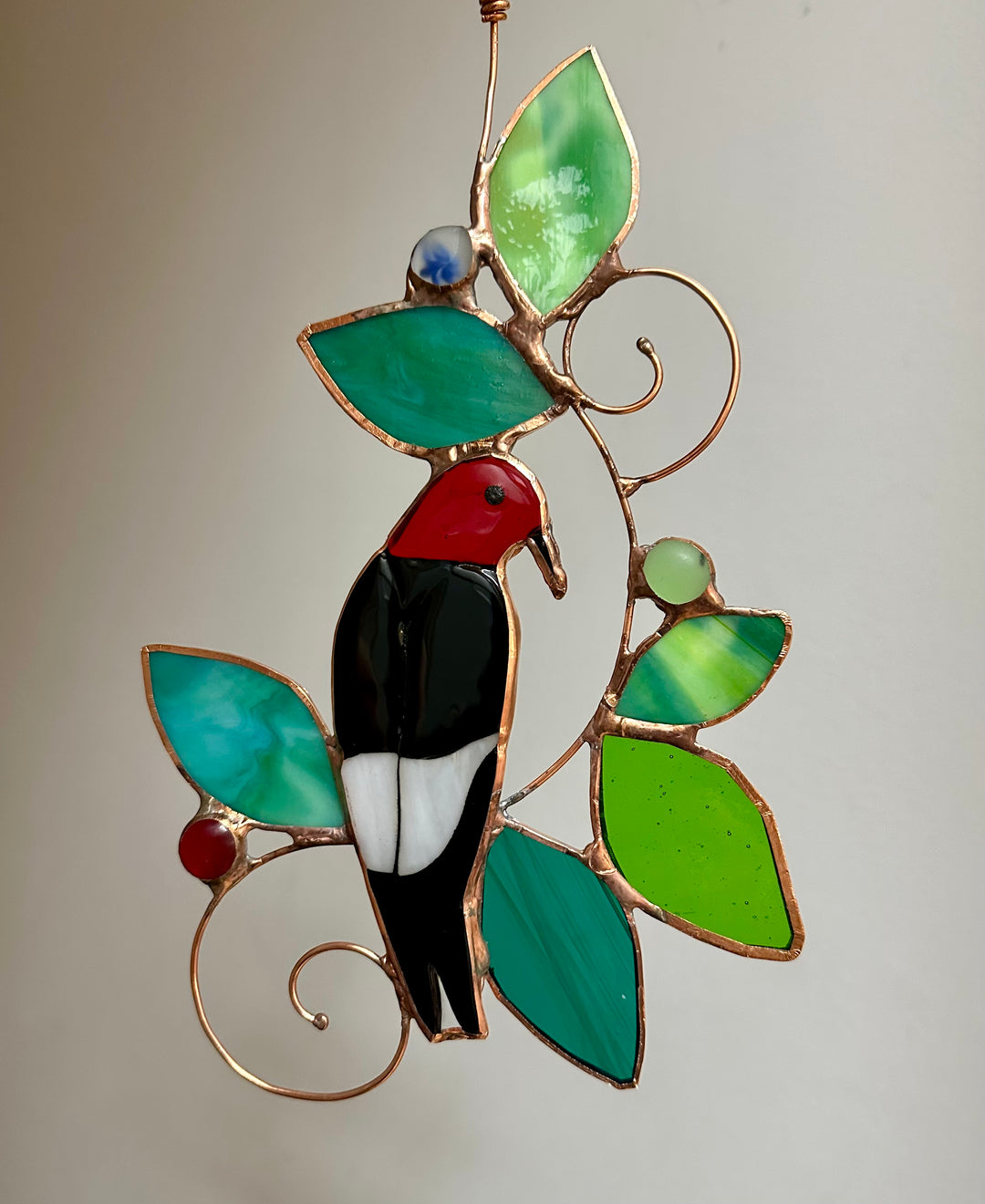 Woodpecker on Wire Stained Glass