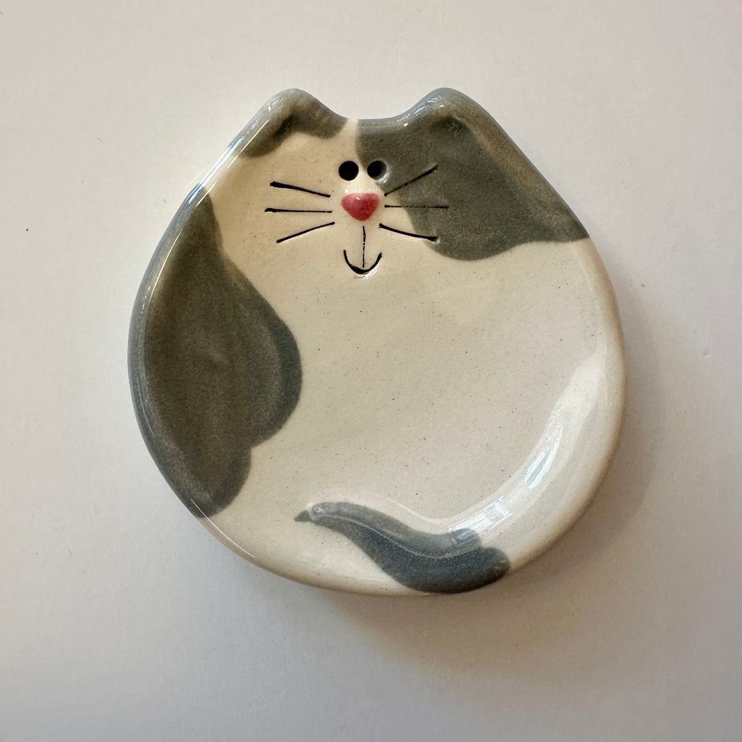 3" White + Gray Spotted Cat Dish