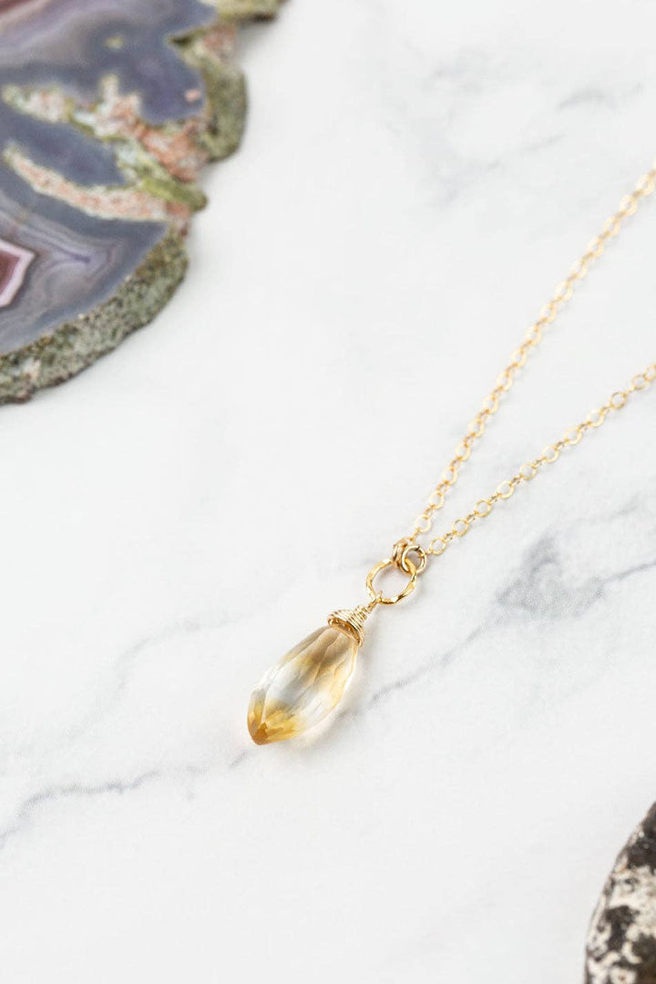 Birthstone November Gold Citrine Solitaire Drop Necklace