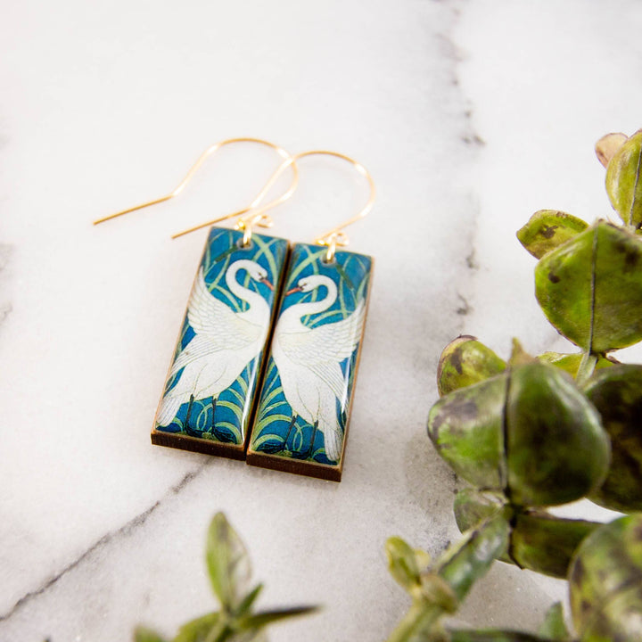 Vintage Art Deco Swan Rectangle Earrings