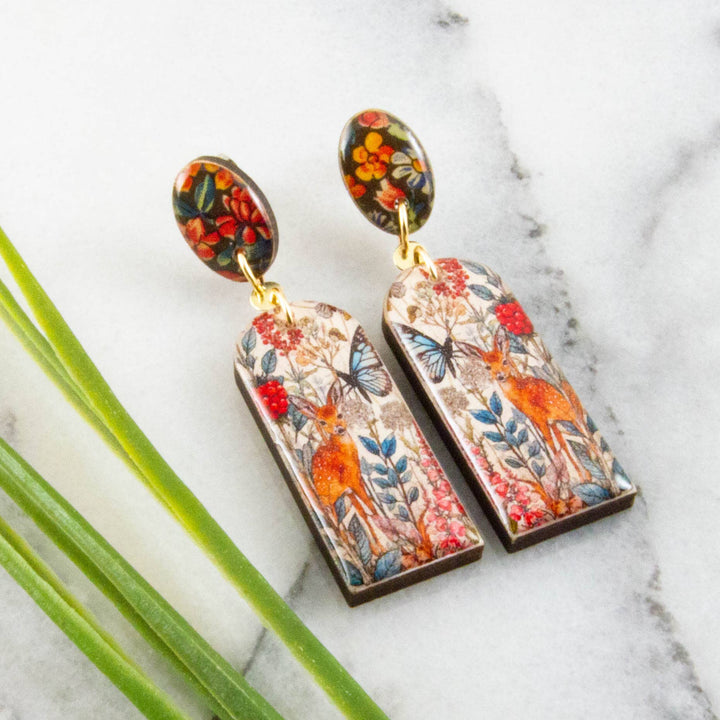 Deer Garden Drop Post Earrings