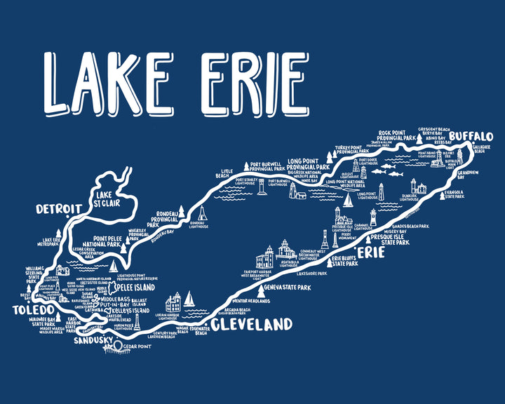 Lake Erie Map Blue Art Print